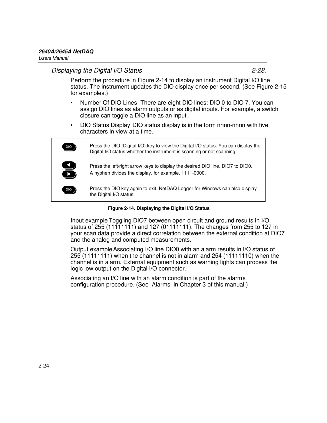 Fluke 2645A, 2640A user manual Displaying the Digital I/O Status 