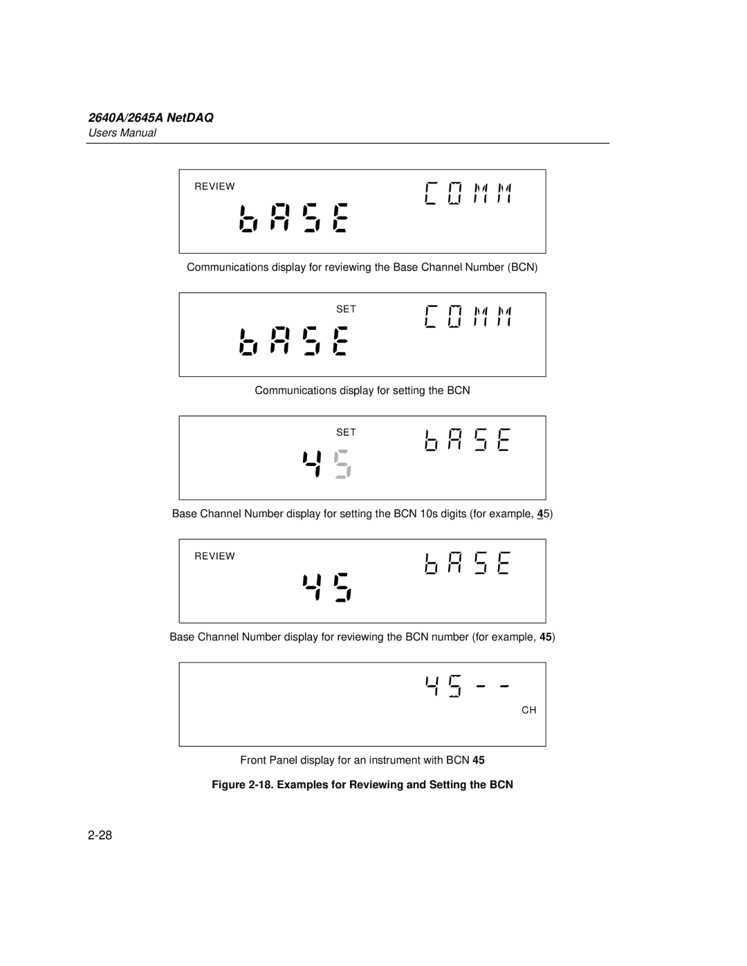 Fluke 2645A, 2640A user manual Examples for Reviewing and Setting the BCN 