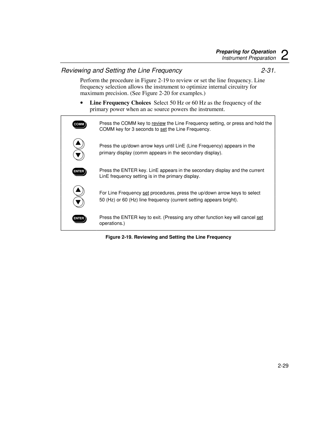 Fluke 2640A, 2645A user manual Reviewing and Setting the Line Frequency 