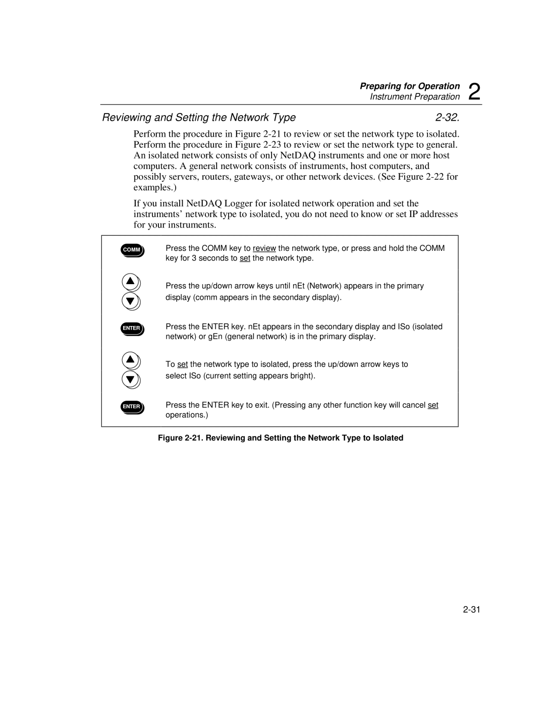 Fluke 2640A, 2645A user manual Reviewing and Setting the Network Type to Isolated 