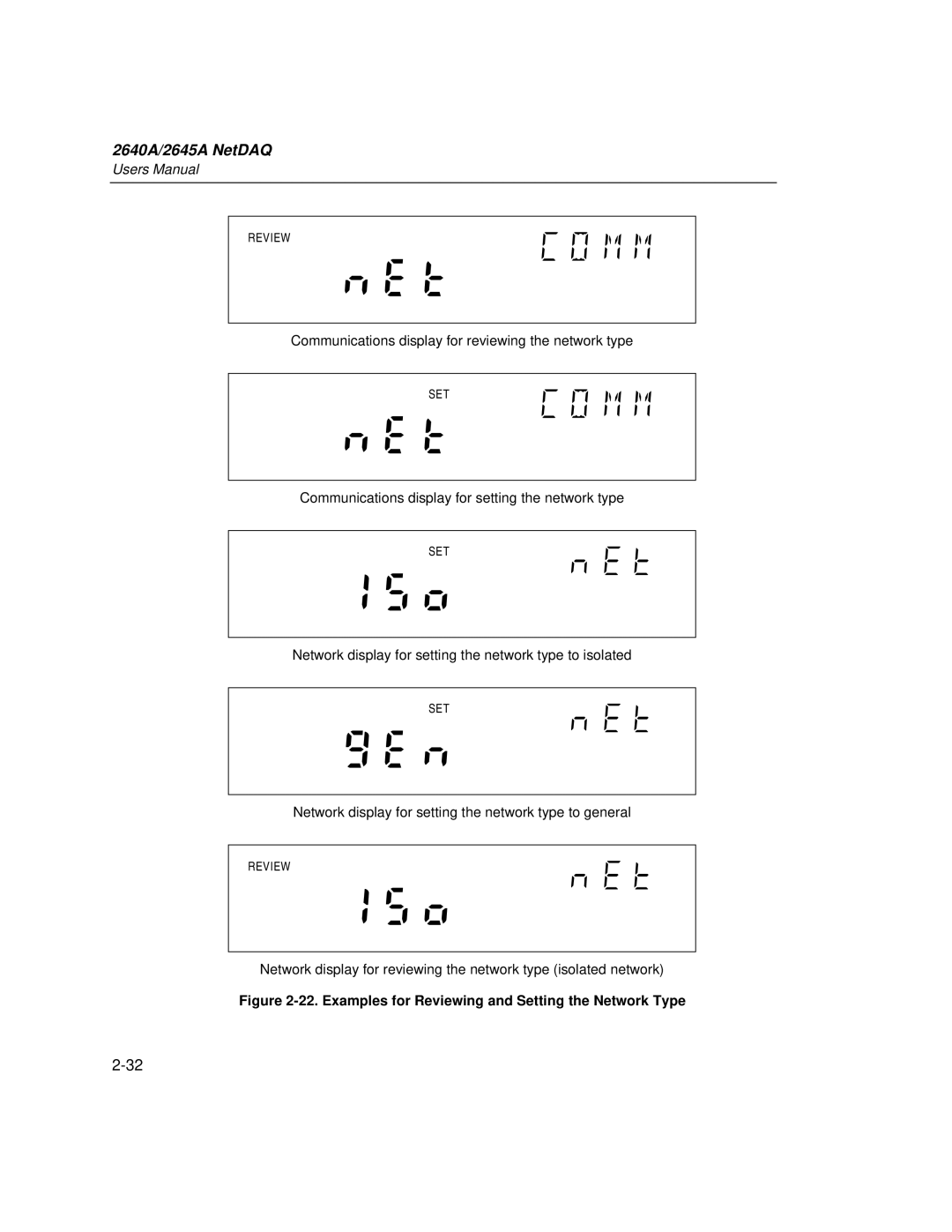 Fluke 2645A, 2640A user manual Examples for Reviewing and Setting the Network Type 