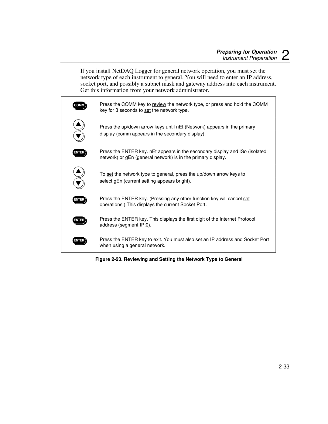 Fluke 2640A, 2645A user manual Reviewing and Setting the Network Type to General 