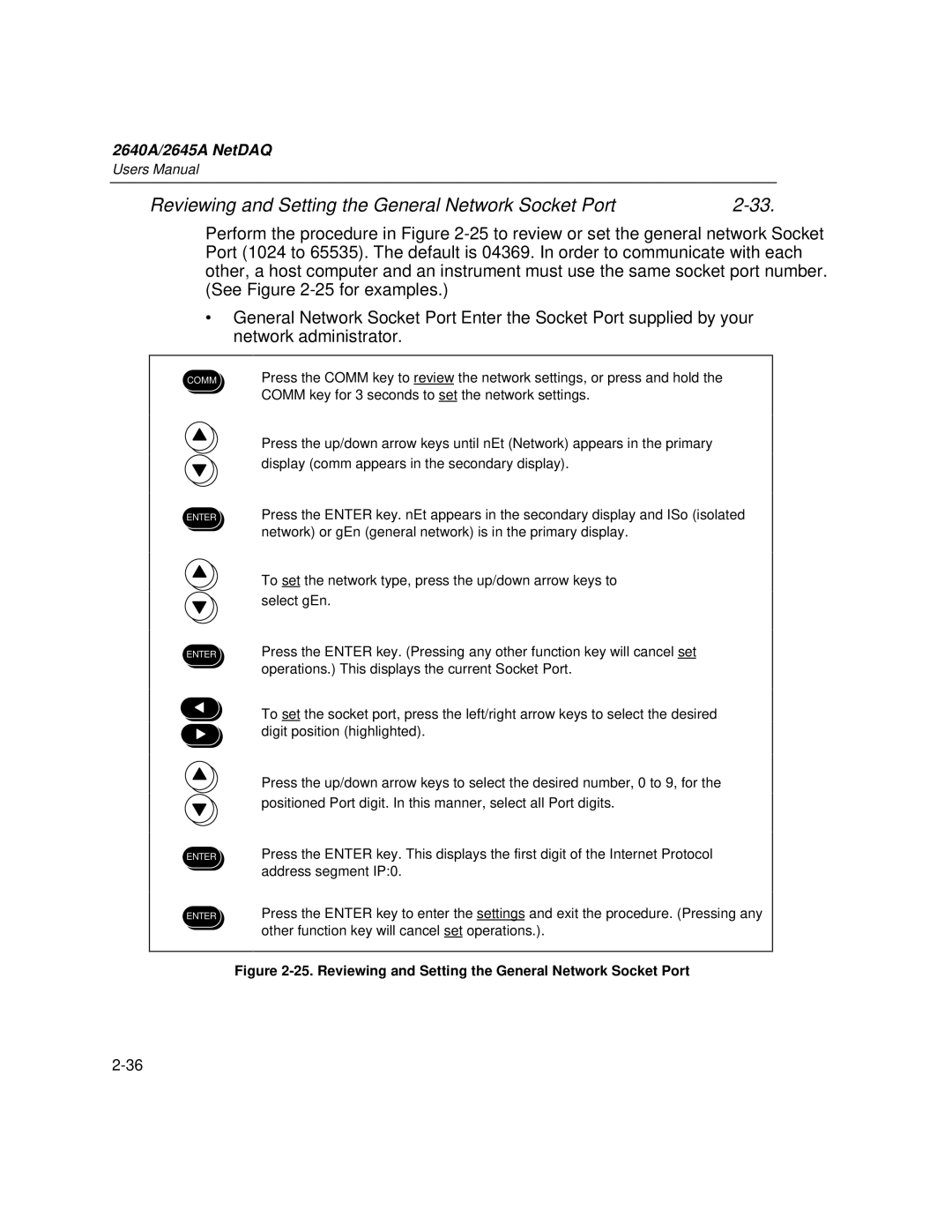 Fluke 2645A, 2640A user manual Reviewing and Setting the General Network Socket Port 