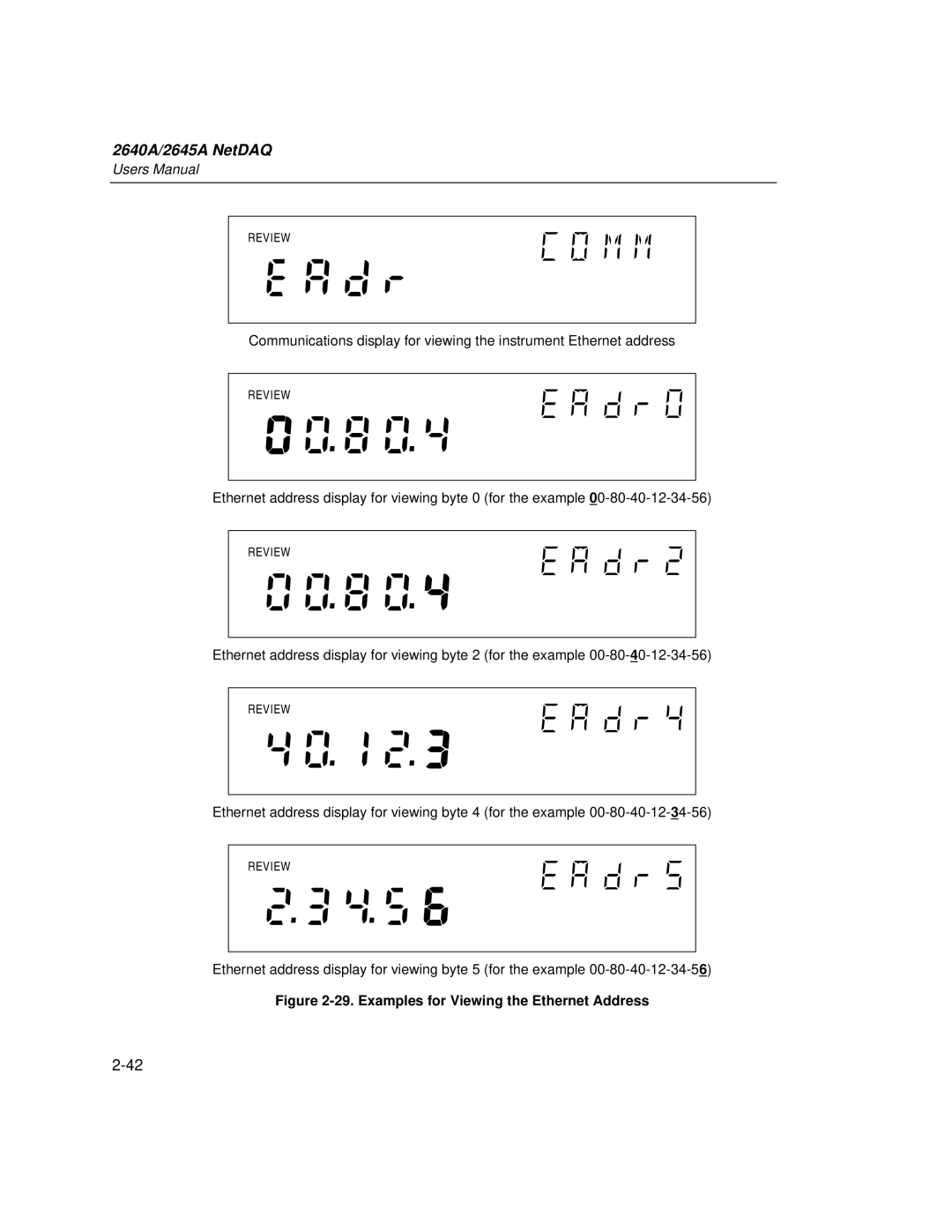 Fluke 2645A, 2640A user manual Examples for Viewing the Ethernet Address 