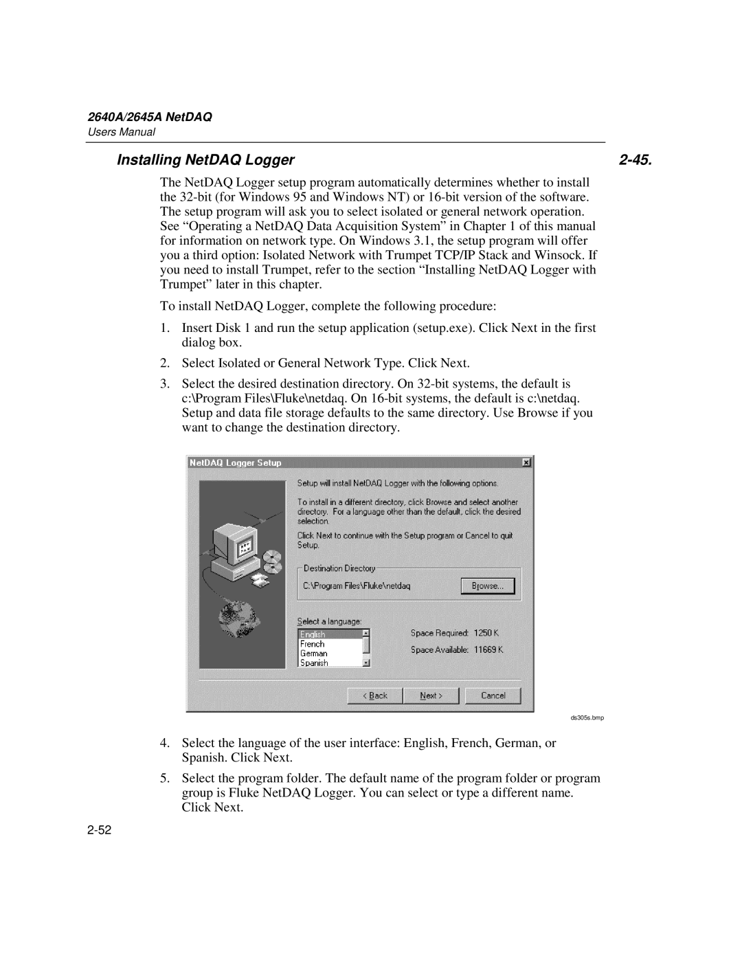 Fluke 2645A, 2640A user manual Installing NetDAQ Logger 