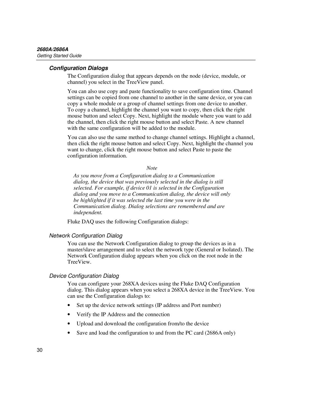 Fluke 2680A, 2686A manual Configuration Dialogs, Network Configuration Dialog, Device Configuration Dialog 