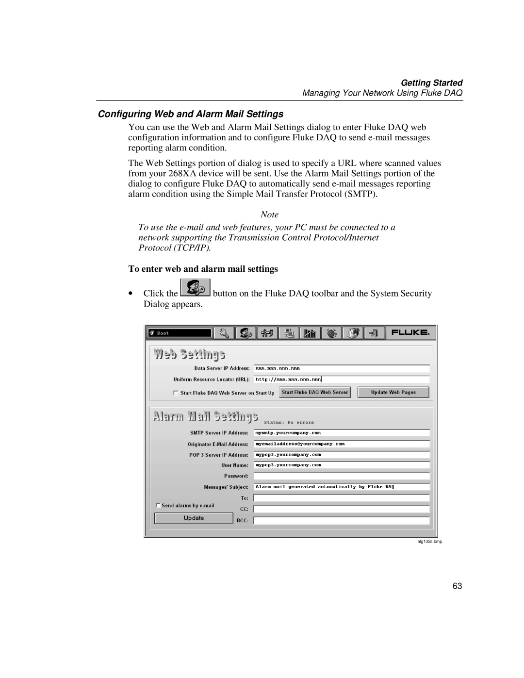 Fluke 2686A, 2680A manual Configuring Web and Alarm Mail Settings, To enter web and alarm mail settings 