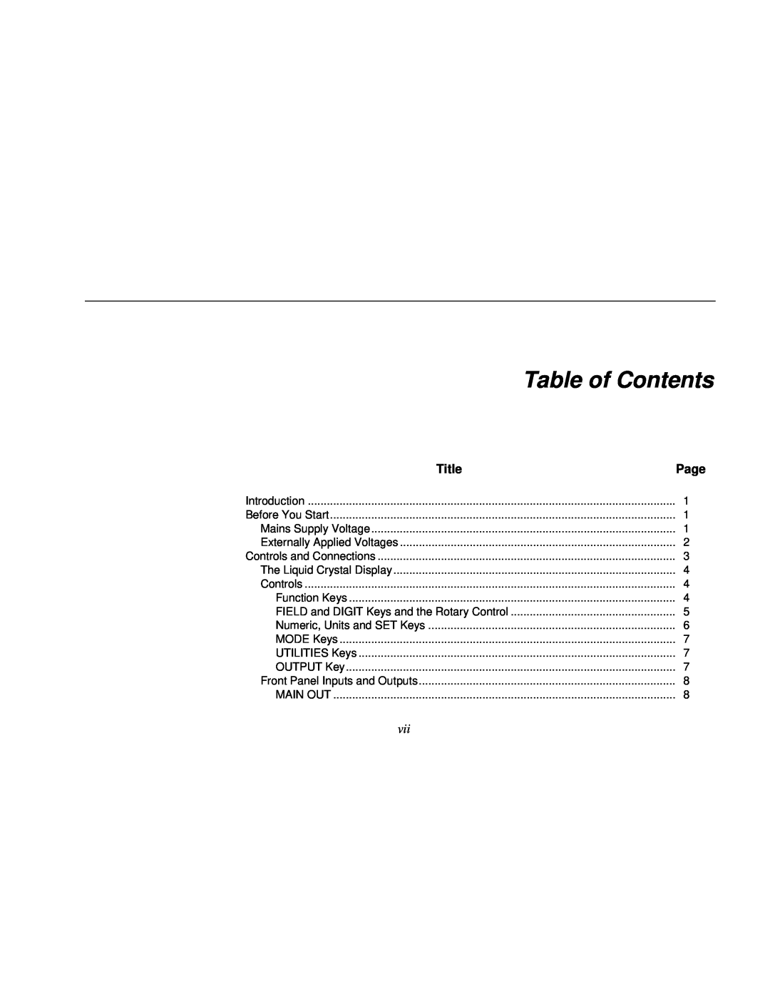 Fluke 271 manual Table of Contents, Title 