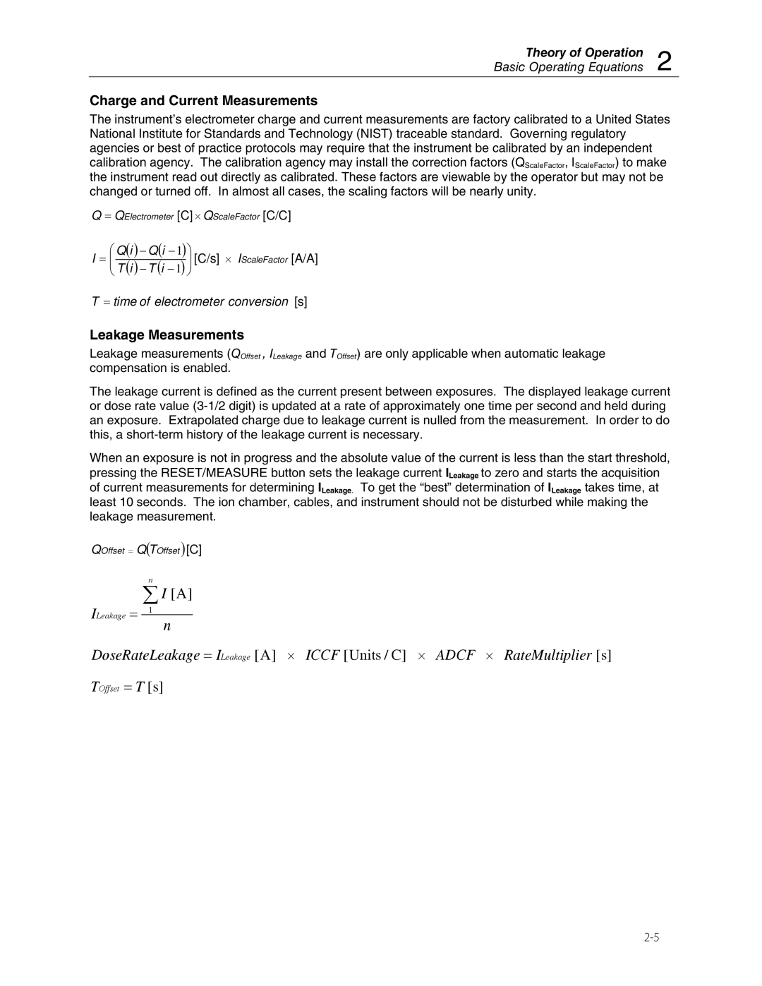 Fluke 35040 manual Charge and Current Measurements, Leakage Measurements, = time of electrometer conversion s 