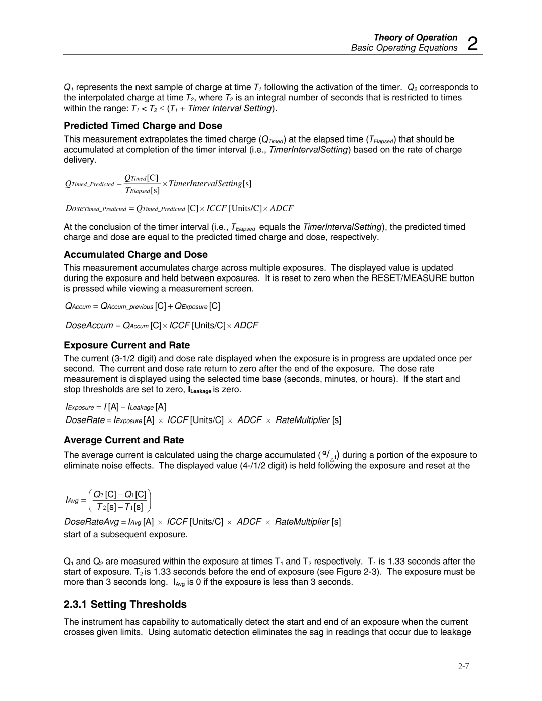 Fluke 35040 Setting Thresholds, Predicted Timed Charge and Dose, Accumulated Charge and Dose, Exposure Current and Rate 