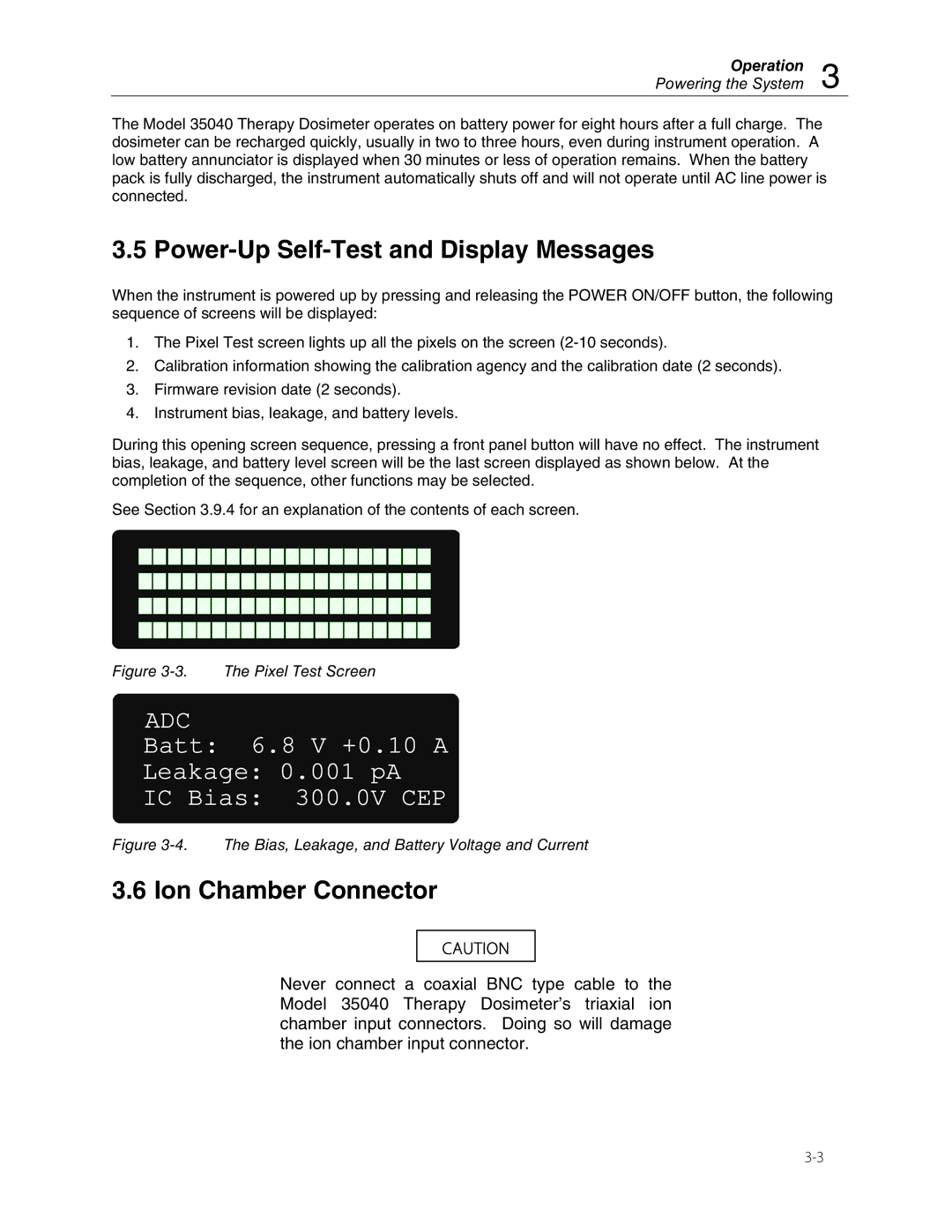 Fluke 35040 manual Power-Up Self-Test and Display Messages, Ion Chamber Connector 