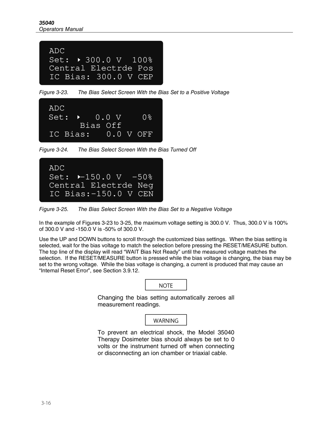 Fluke 35040 manual Set 300.0 V 100% Central Electrde Pos IC Bias 300.0 V CEP 
