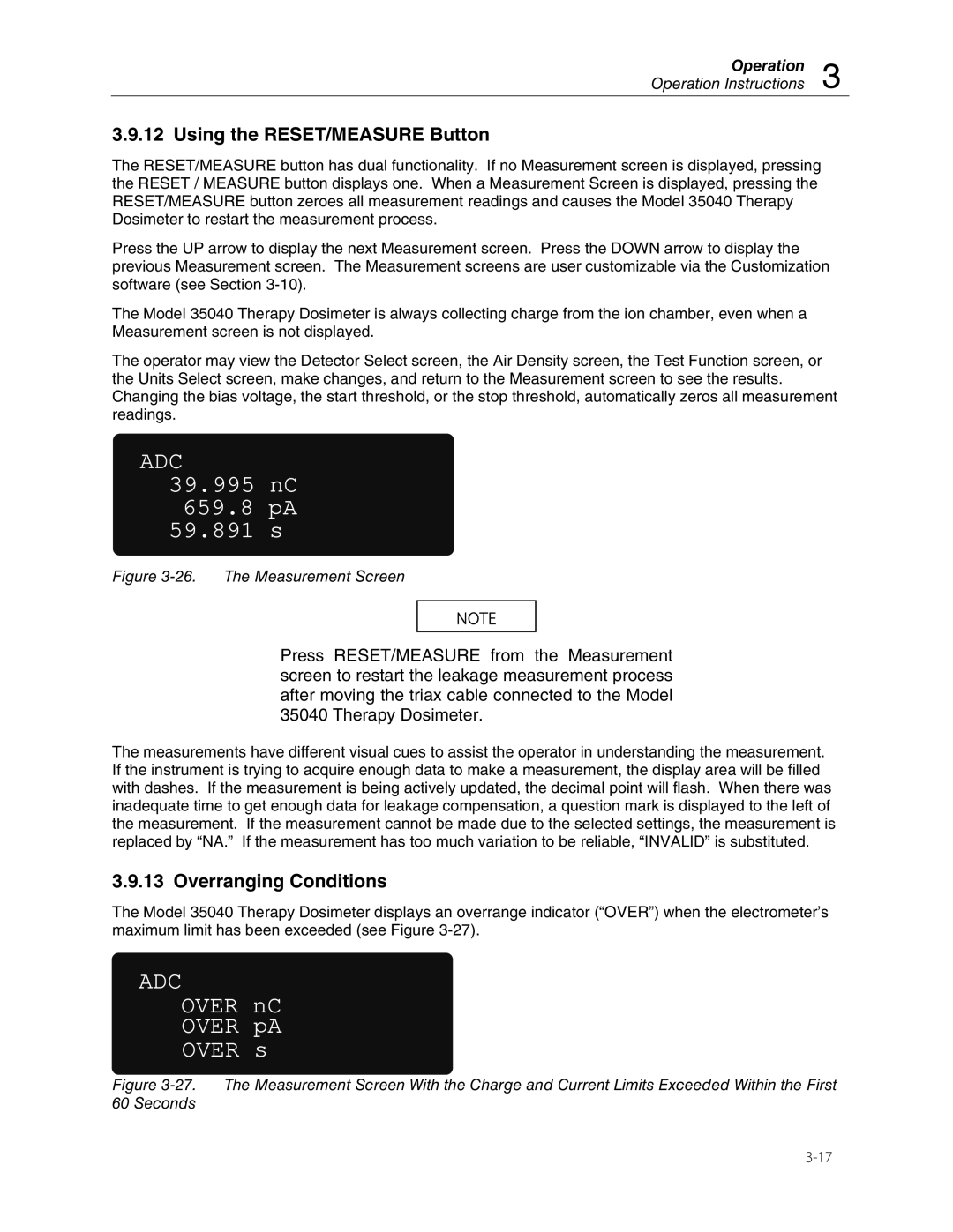 Fluke 35040 manual Using the RESET/MEASURE Button, Overranging Conditions 