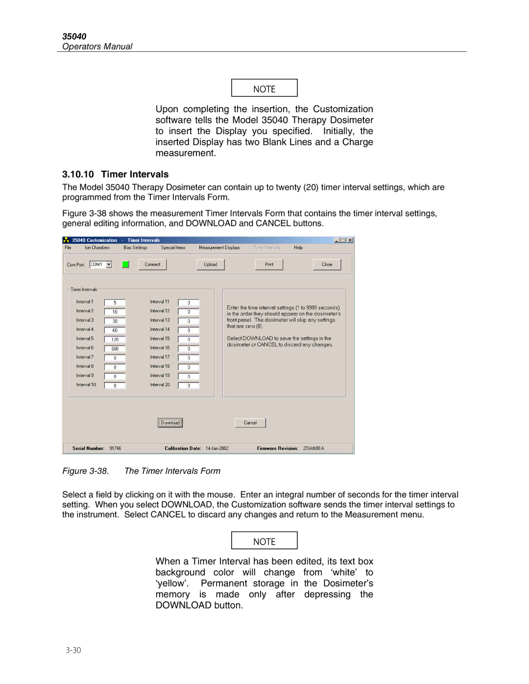 Fluke 35040 manual The Timer Intervals Form 