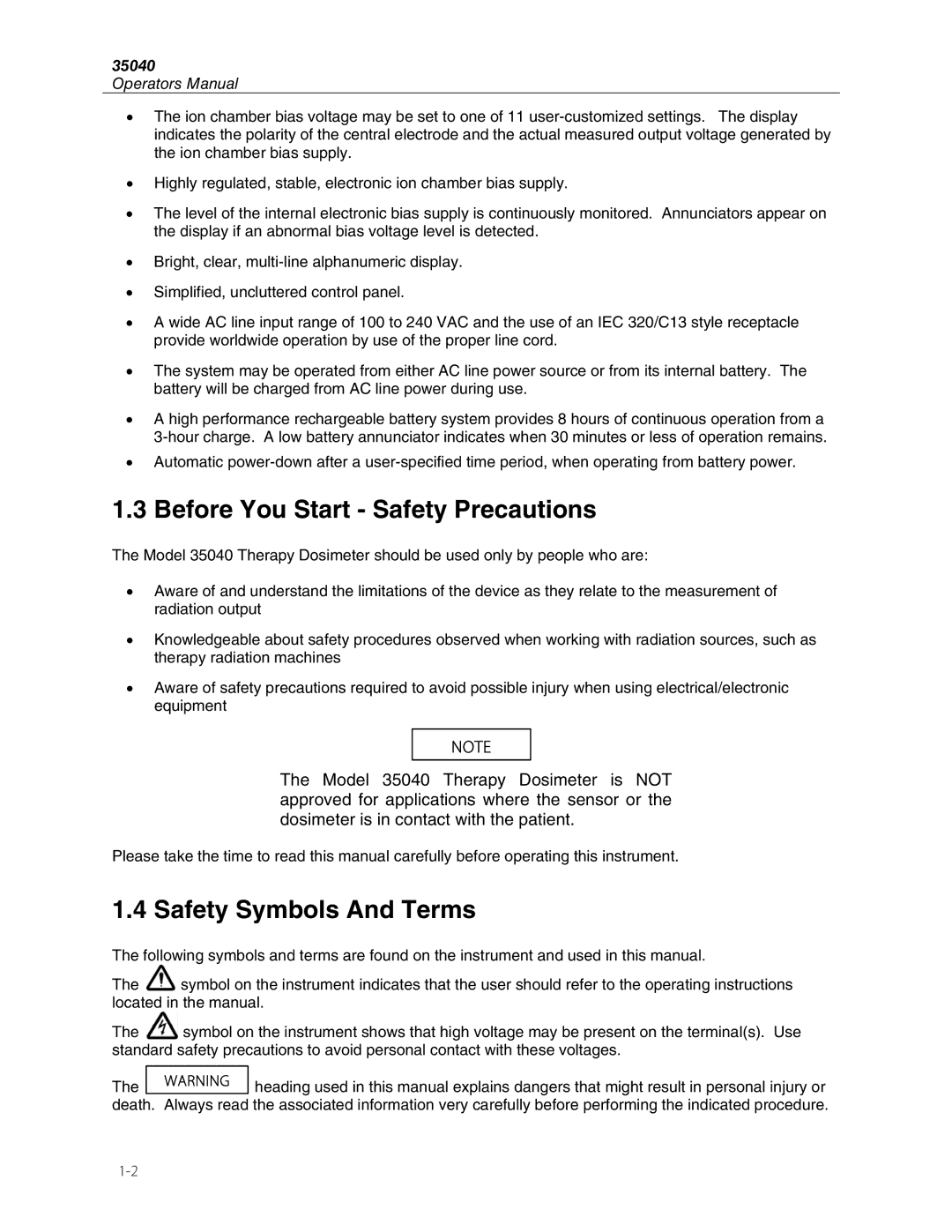 Fluke 35040 manual Before You Start Safety Precautions, Safety Symbols And Terms, Operators Manual 