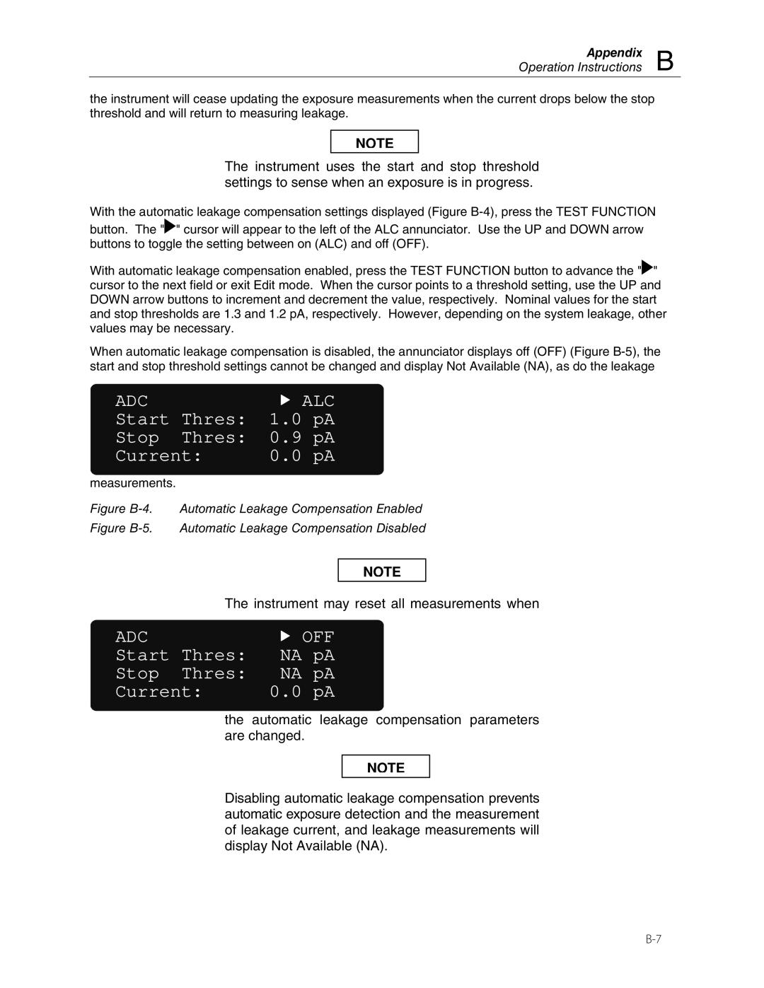 Fluke 35040 manual Start NA pA Stop Thres Current, Operation Instructions B 