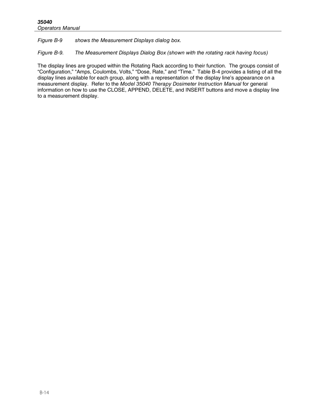 Fluke 35040 manual Figure B-9 shows the Measurement Displays dialog box 