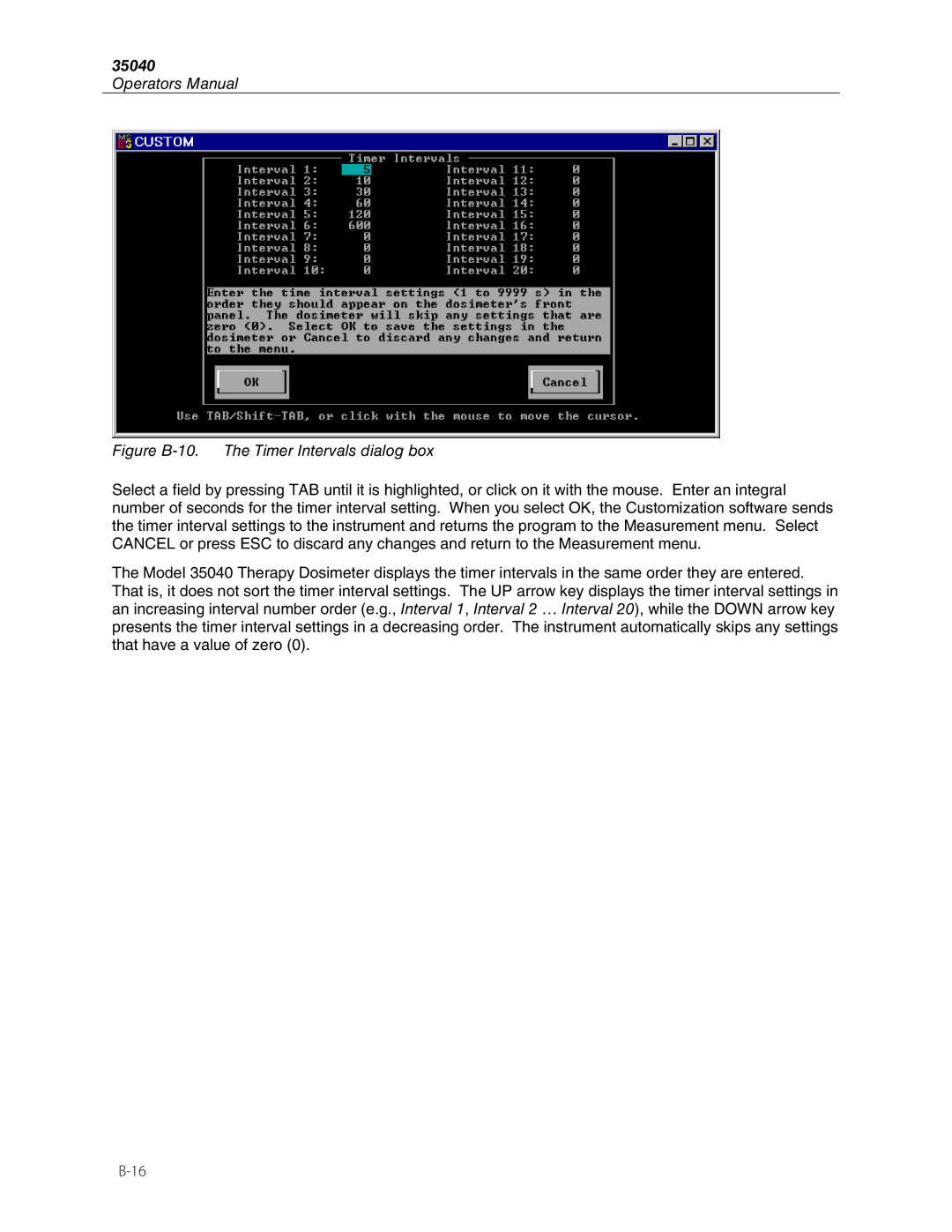 Fluke 35040 manual Figure B-10. The Timer Intervals dialog box 