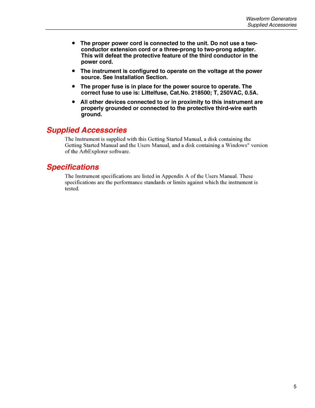 Fluke 396, 397 manual Supplied Accessories Specifications 