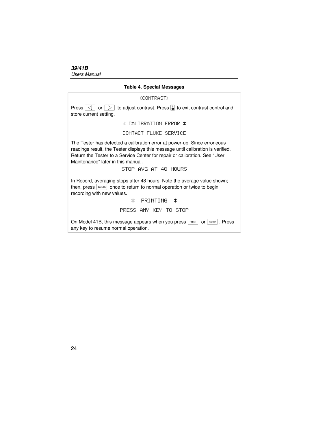 Fluke 41B, 39 user manual Special Messages 