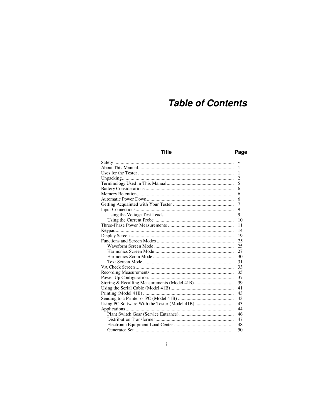 Fluke 39, 41B user manual Table of Contents 