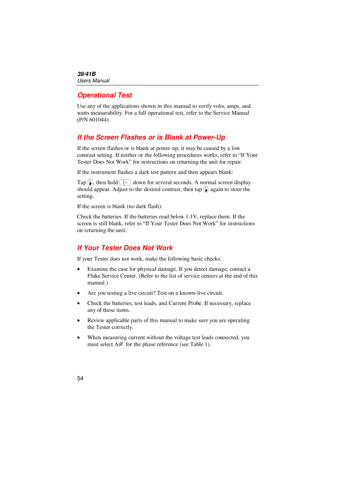 Fluke 41B, 39 user manual If Your Tester Does Not Work 