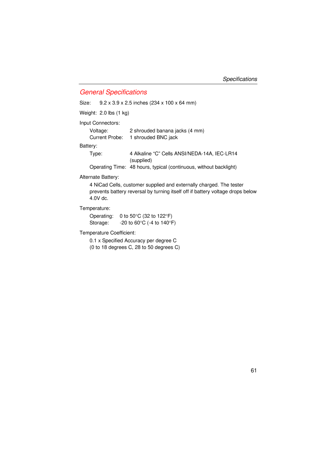 Fluke 39, 41B user manual General Specifications 