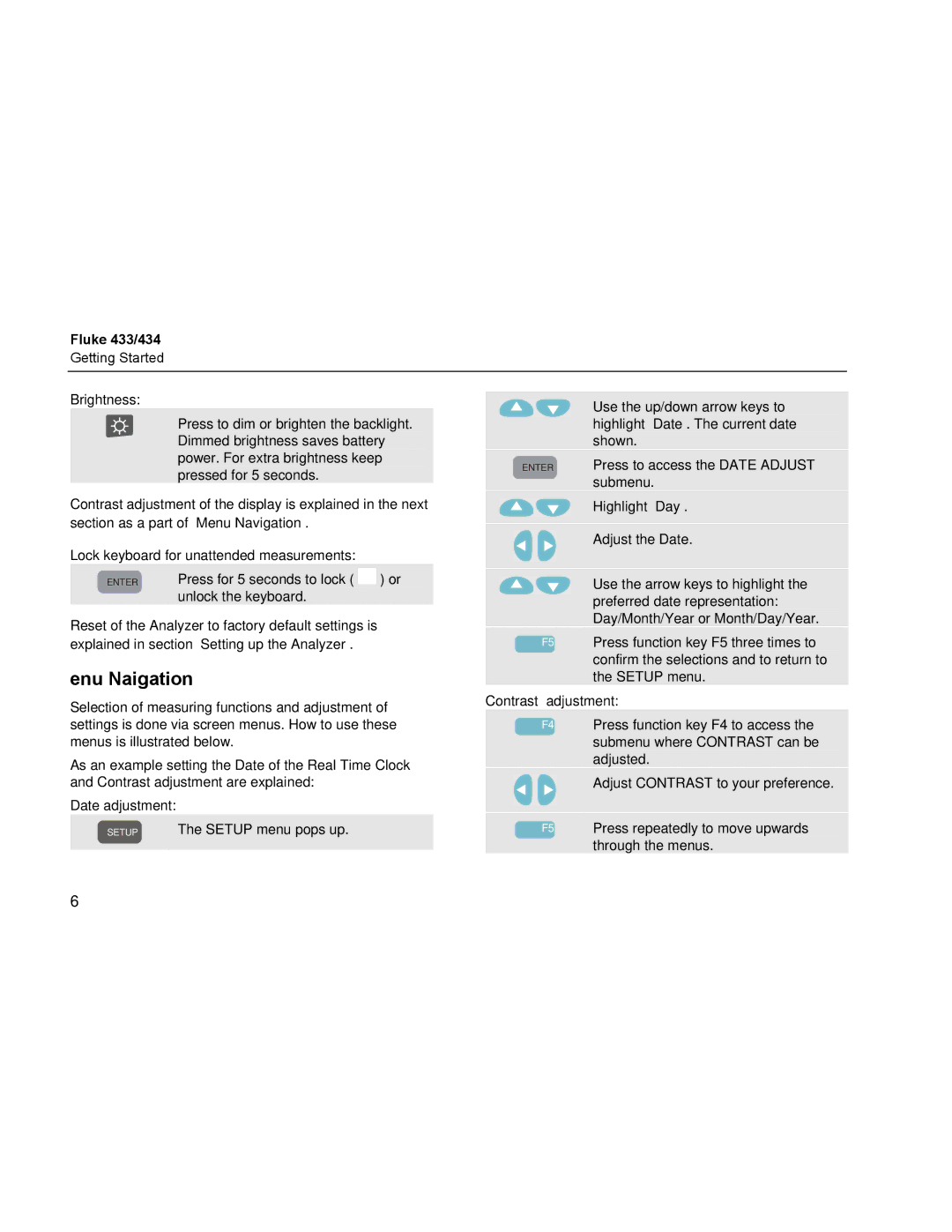 Fluke 434, 433 manual Menu Navigation 