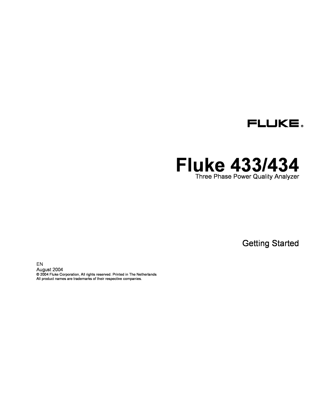 Fluke manual Three Phase Power Quality Analyzer, Fluke 433/434, Getting Started 