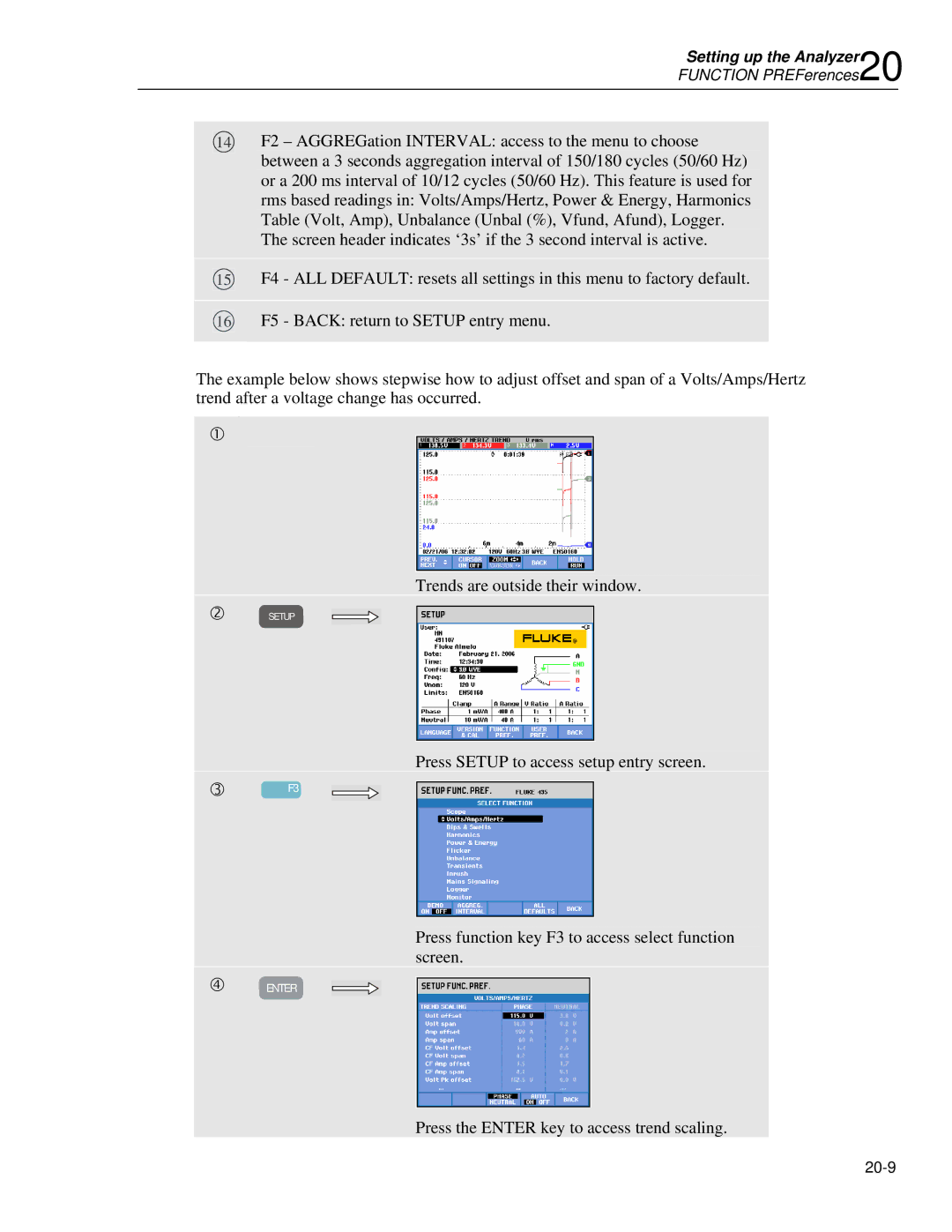 Fluke 435 user manual Press the Enter key to access trend scaling 