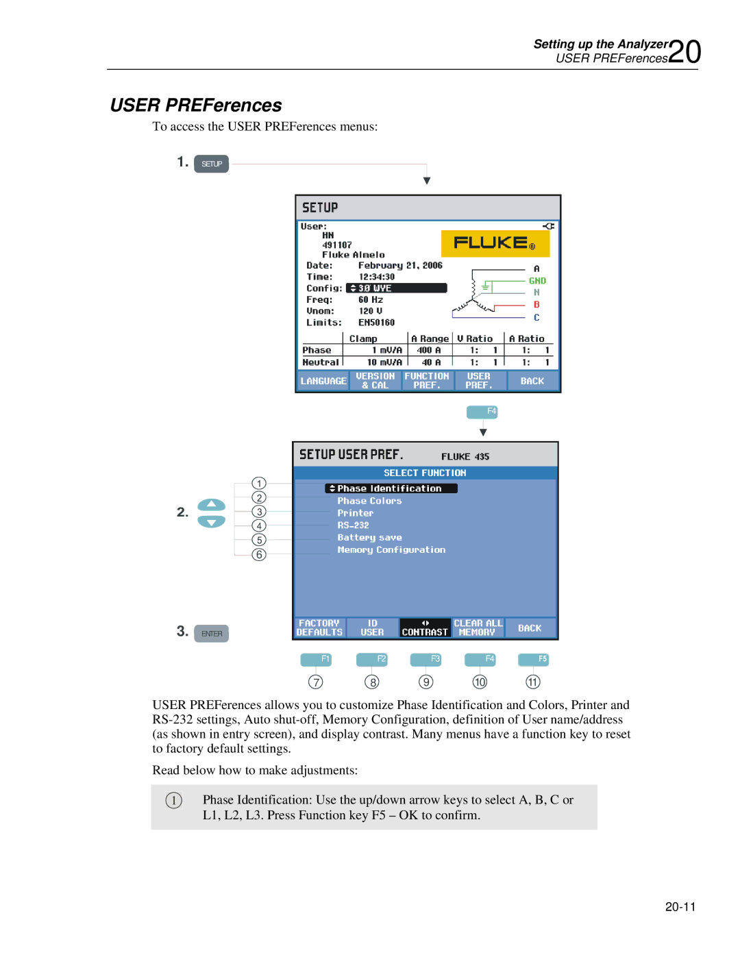 Fluke 435 user manual User PREFerences 