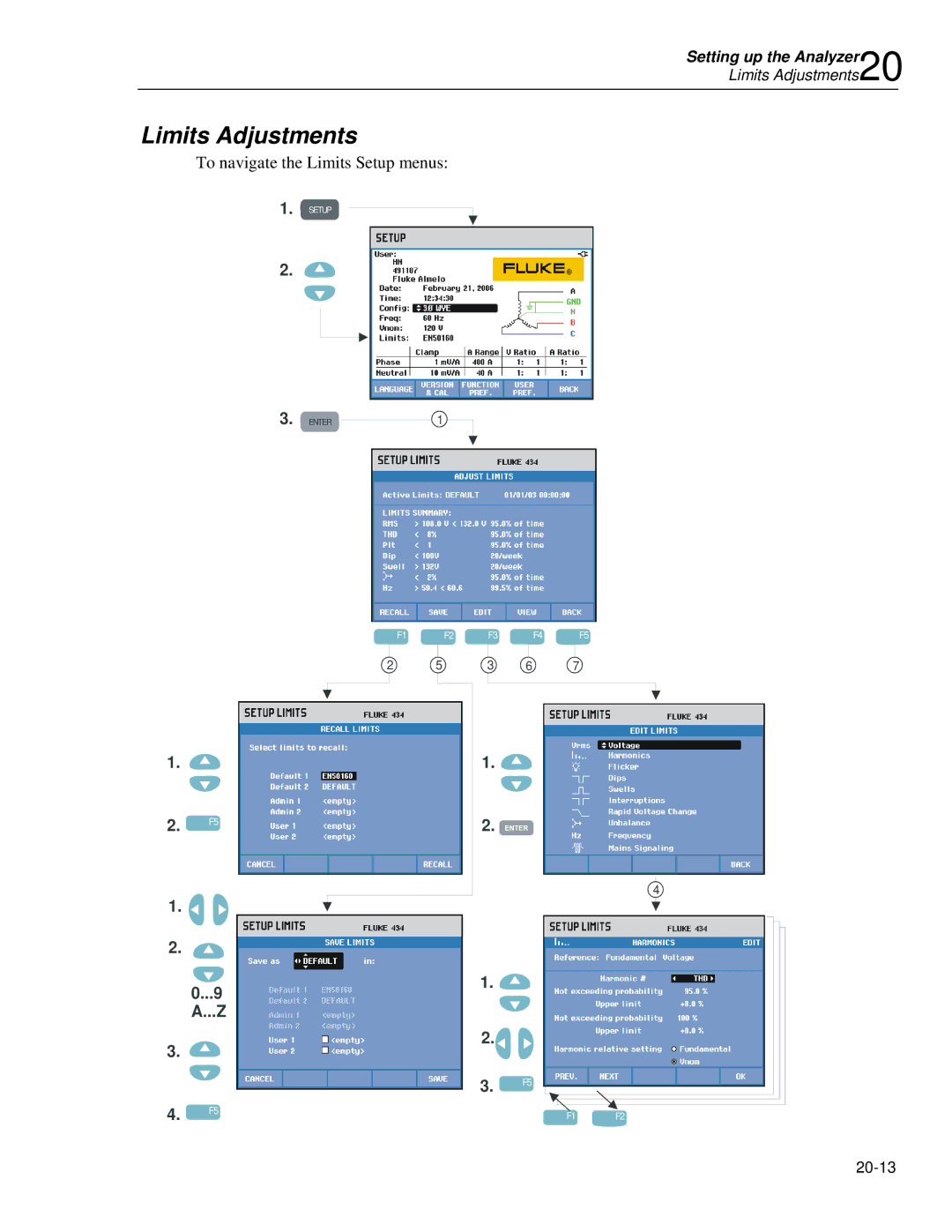 Fluke 435 user manual Limits Adjustments 