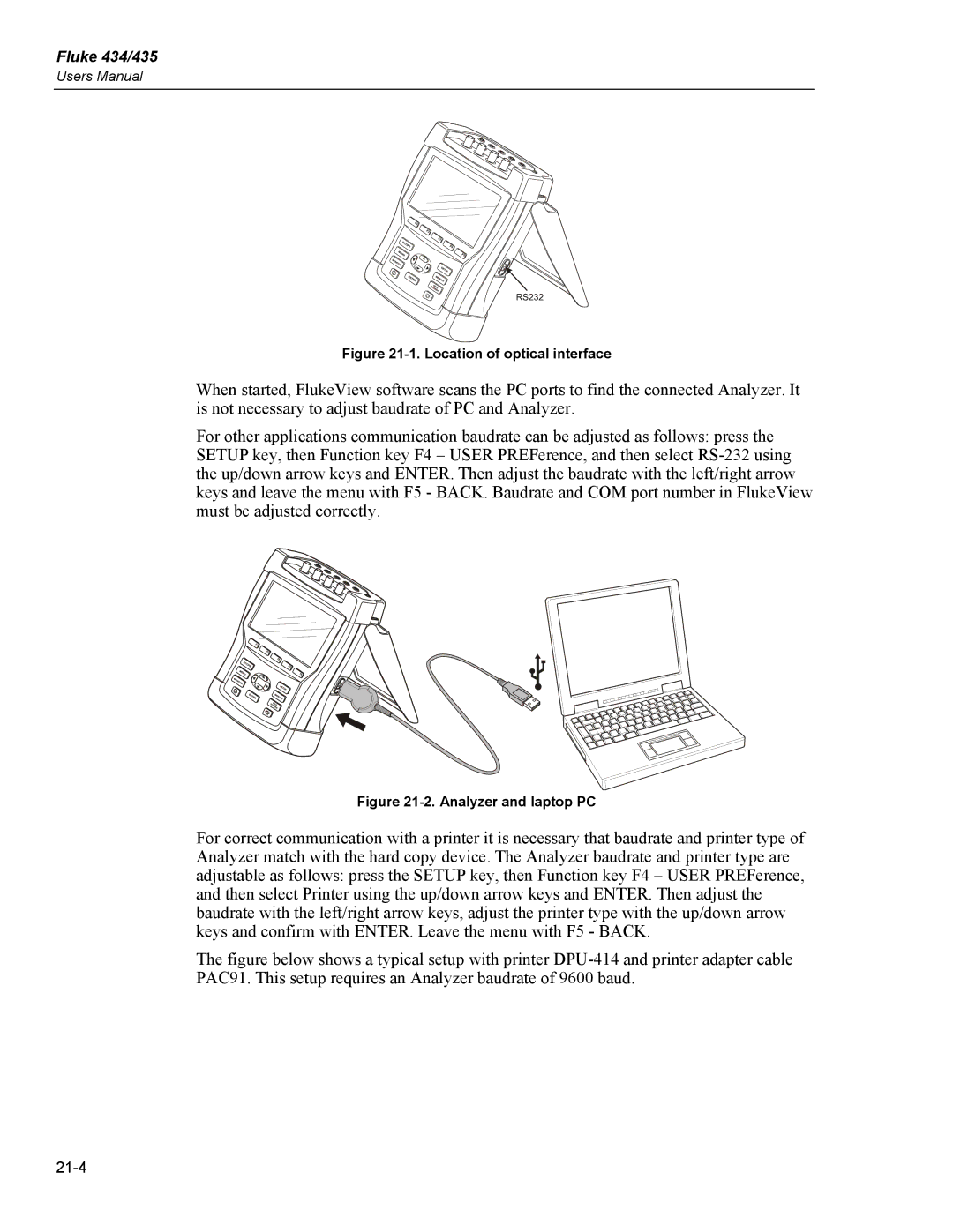 Fluke 435 user manual 21-4 