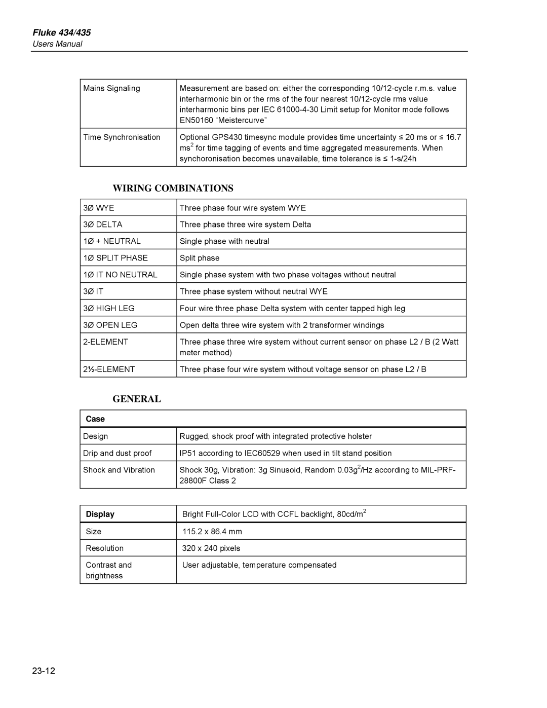 Fluke 435 user manual Case, Display 