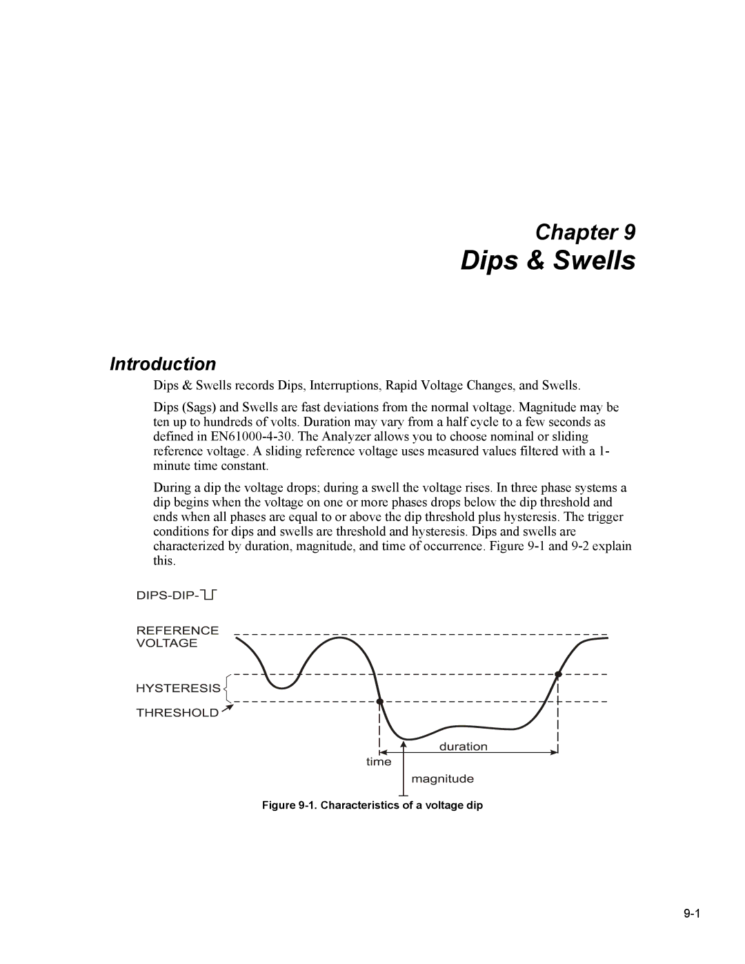 Fluke 435 user manual Dips & Swells, Characteristics of a voltage dip 