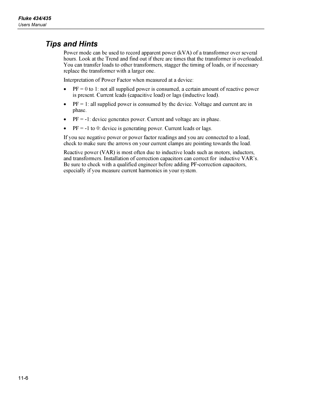 Fluke 435 user manual 11-6 