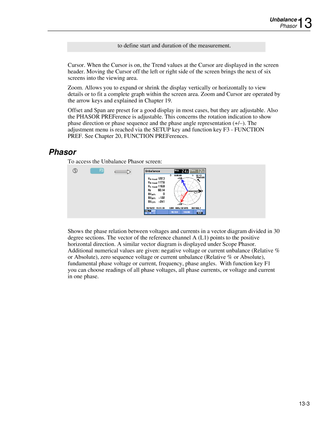 Fluke 435 user manual Phasor 