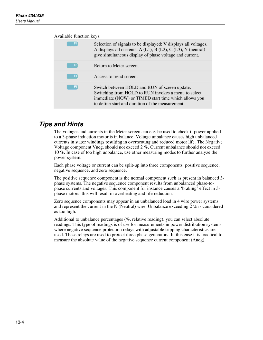 Fluke 435 user manual 13-4 