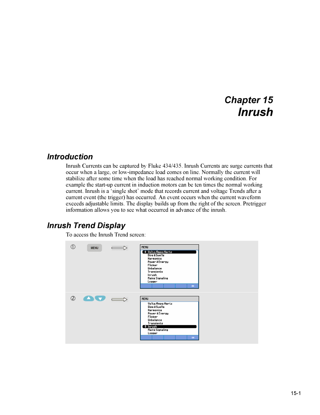 Fluke 435 user manual Inrush Trend Display 