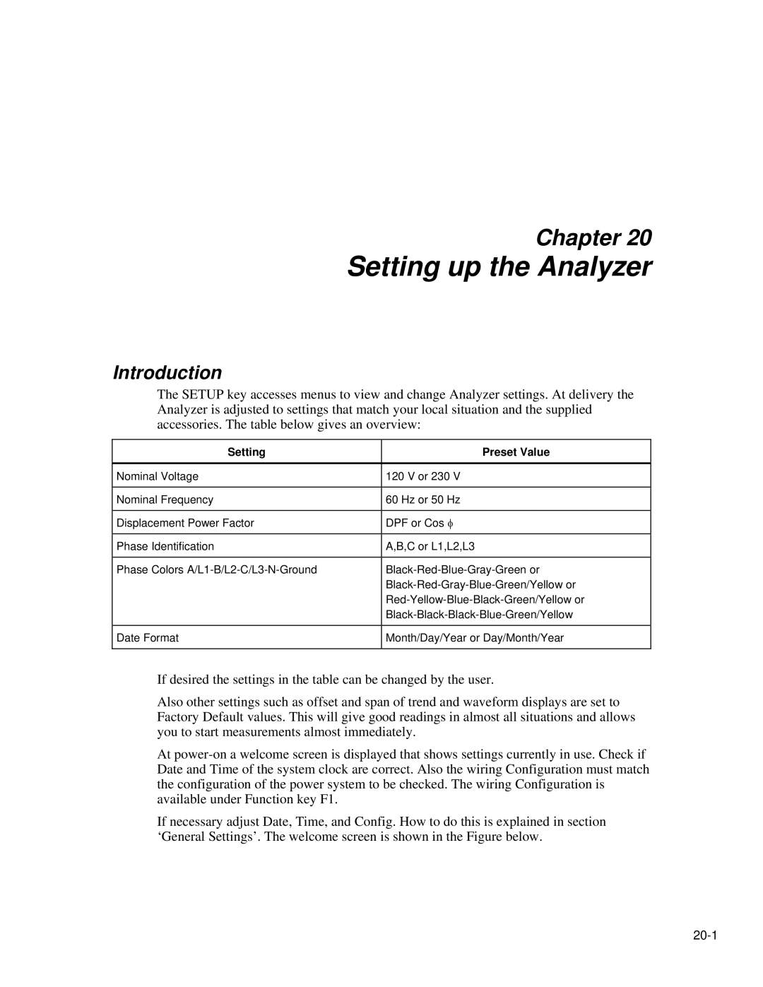 Fluke 435 user manual Setting up the Analyzer, Setting Preset Value 