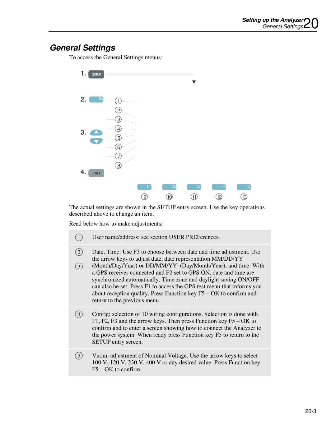 Fluke 435 user manual General Settings 