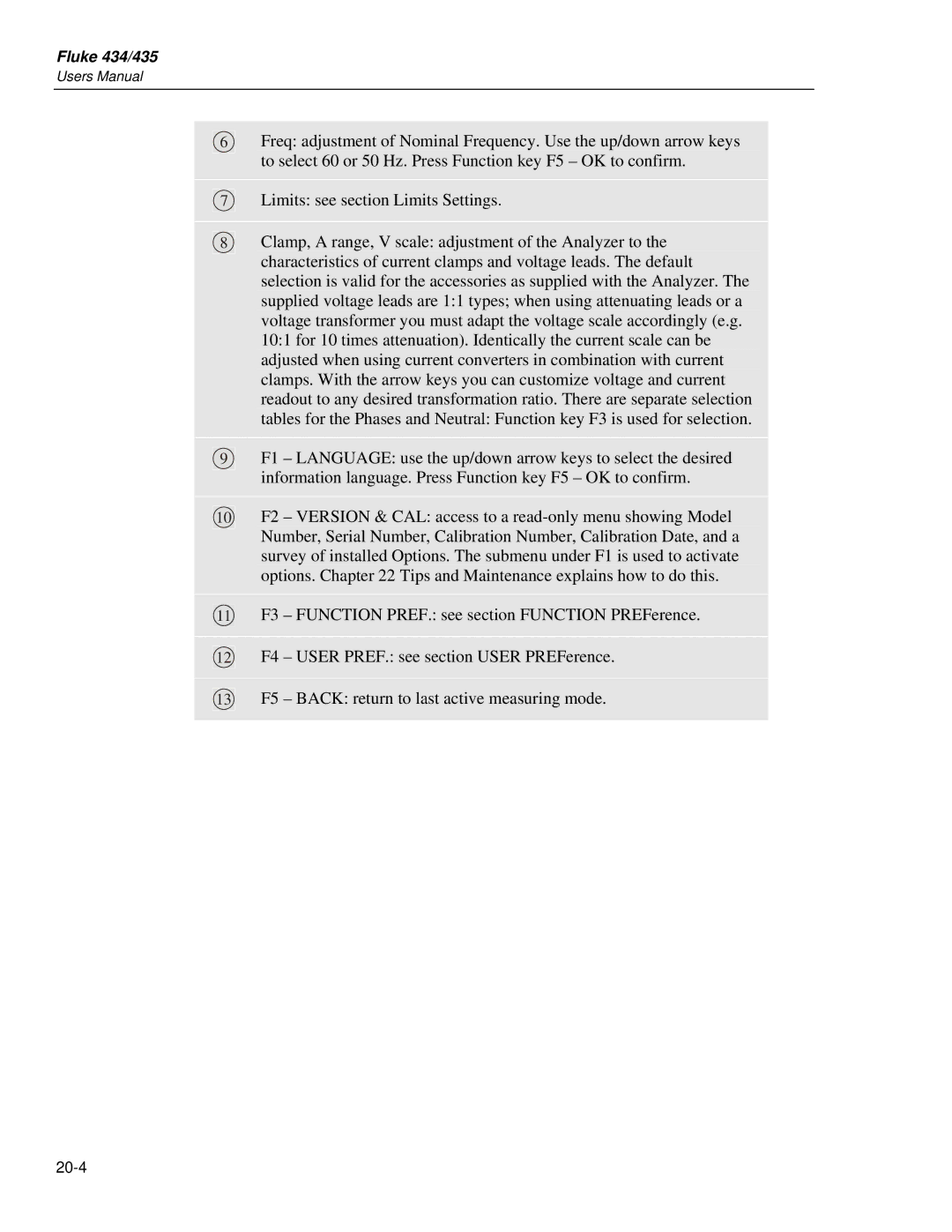 Fluke 435 user manual 20-4 