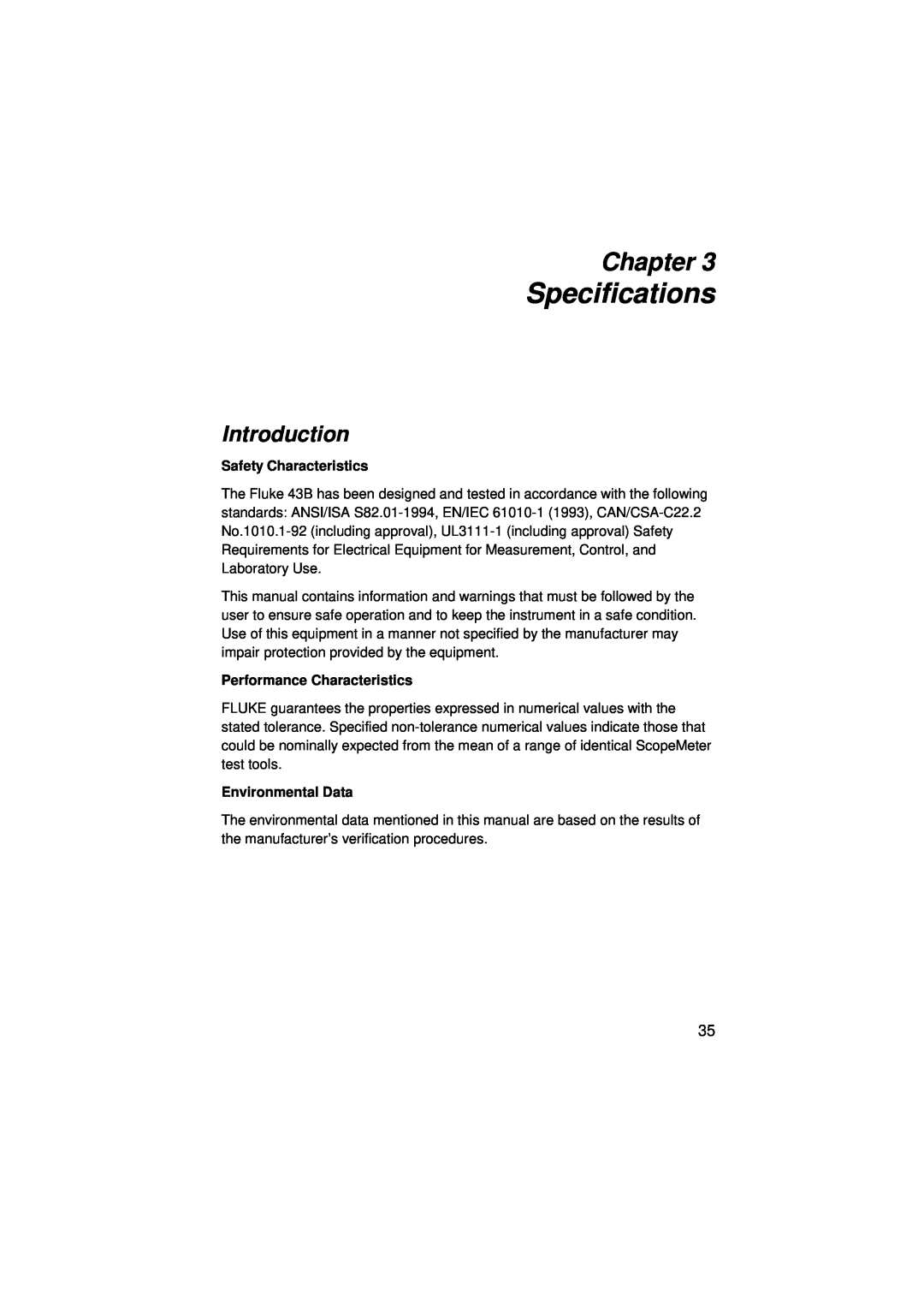 Fluke 43B user manual Specifications, Introduction, Chapter 
