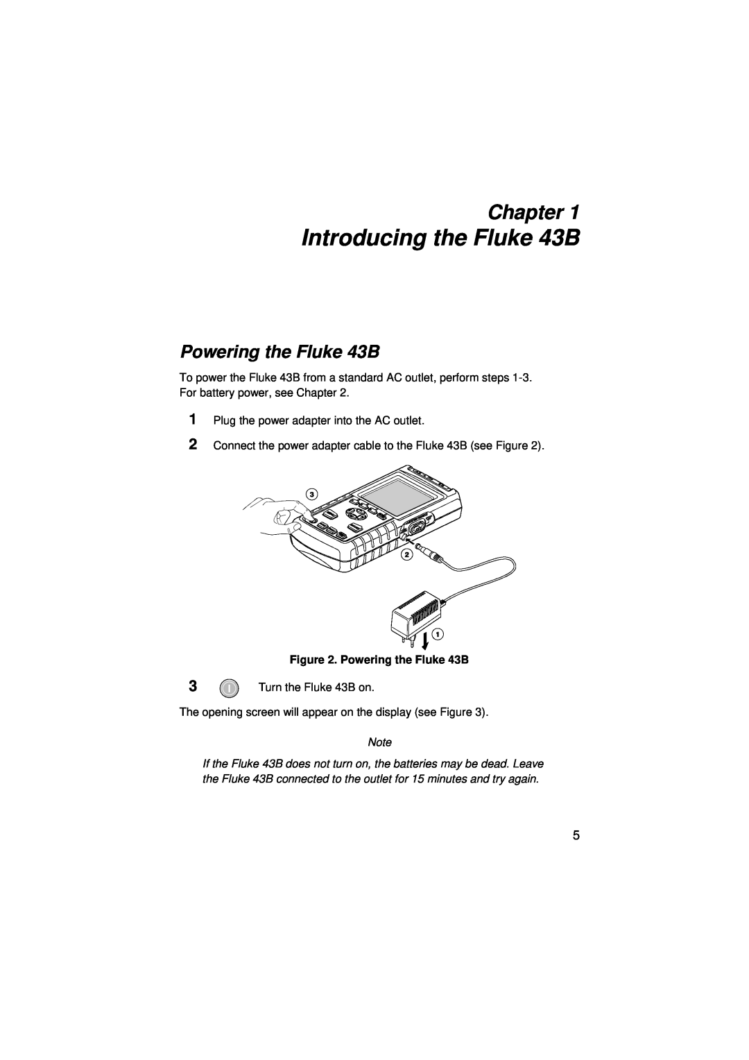 Fluke user manual Introducing the Fluke 43B, Chapter, Powering the Fluke 43B 