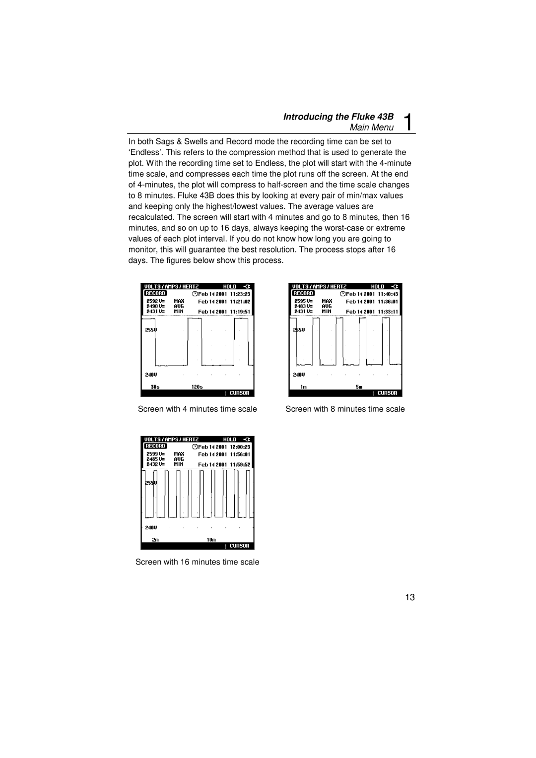 Fluke 43B user manual Screen with 16 minutes time scale 