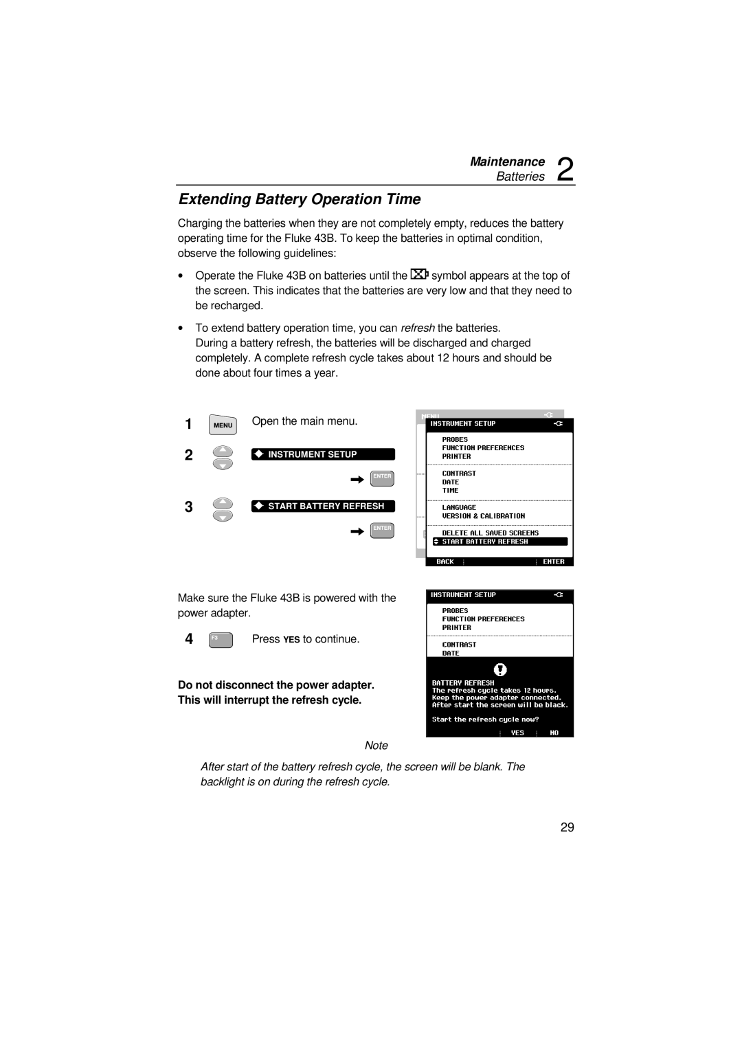 Fluke 43B user manual Extending Battery Operation Time 