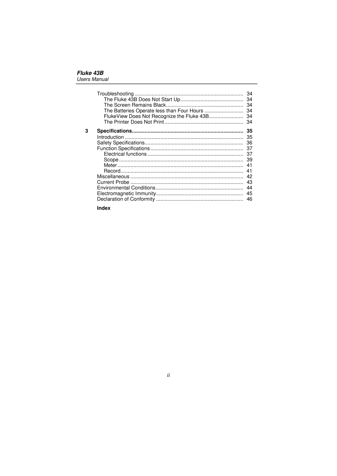 Fluke 43B user manual Index 