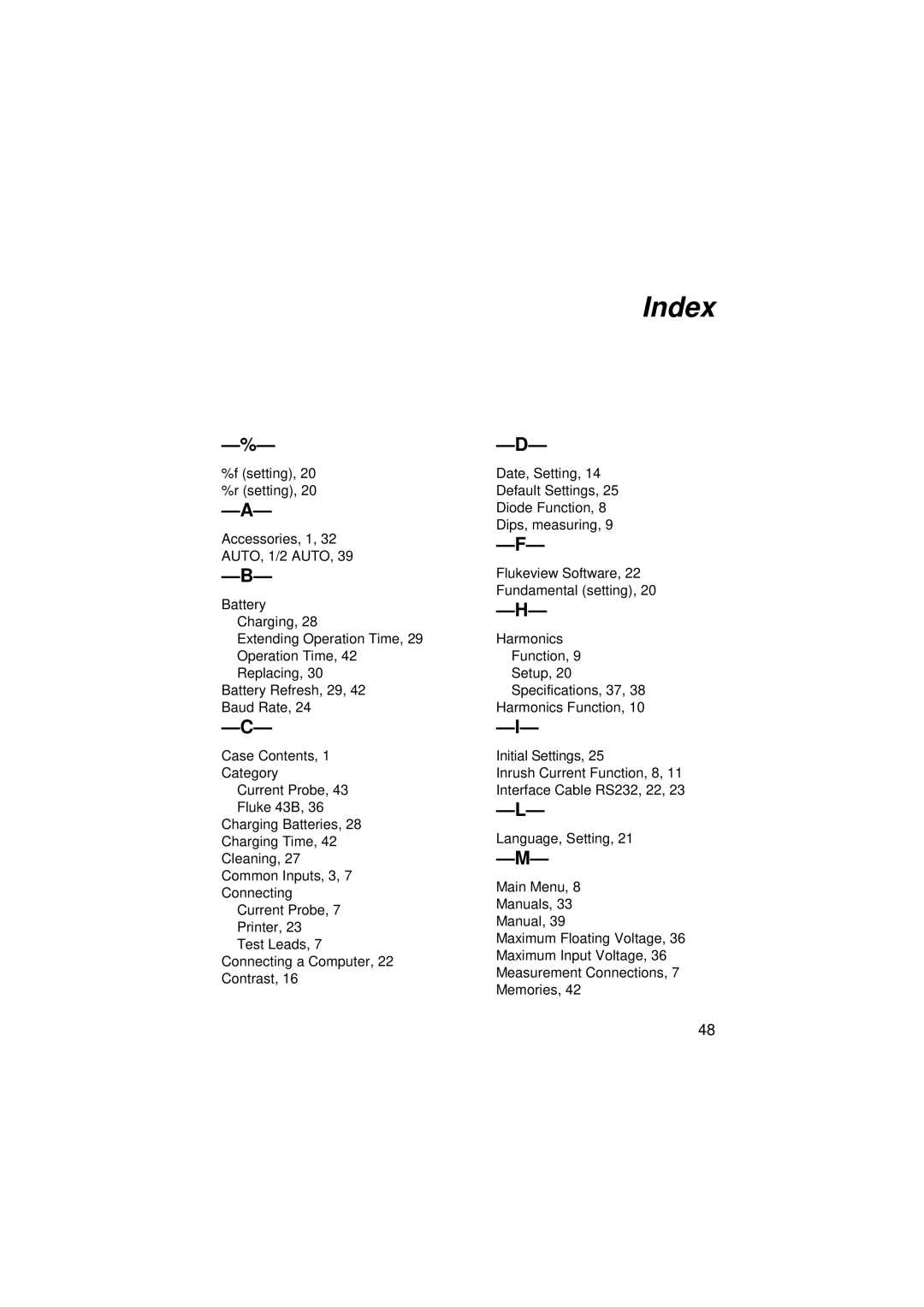 Fluke 43B user manual Index 