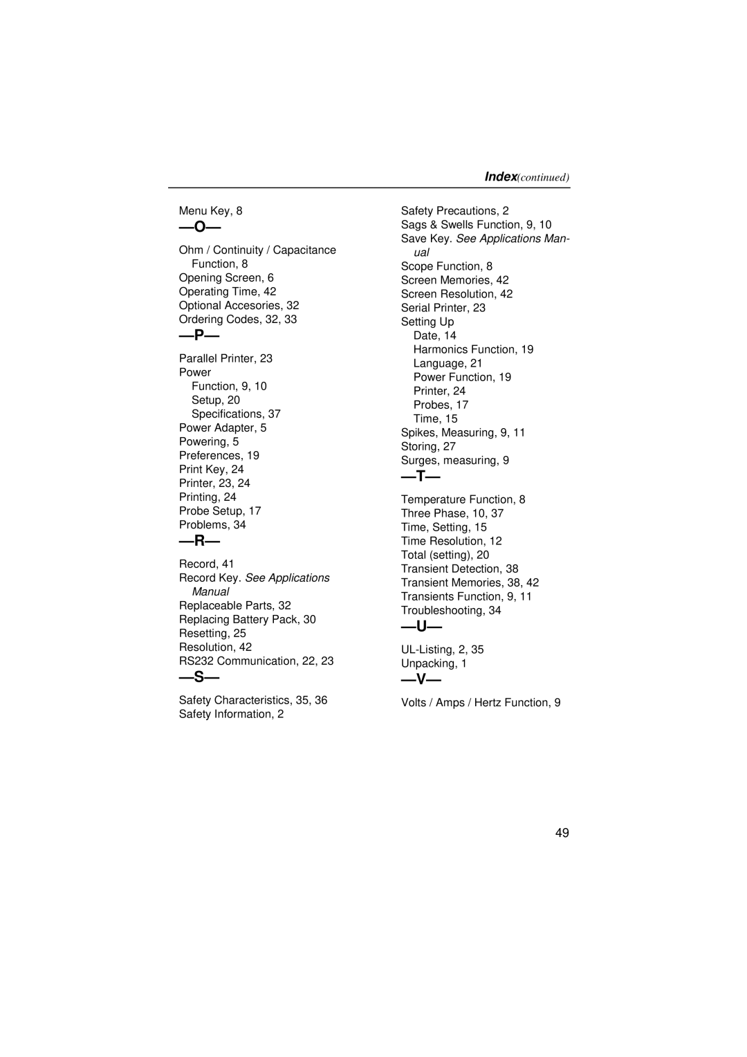 Fluke 43B user manual Save Key. See Applications Man Ual 