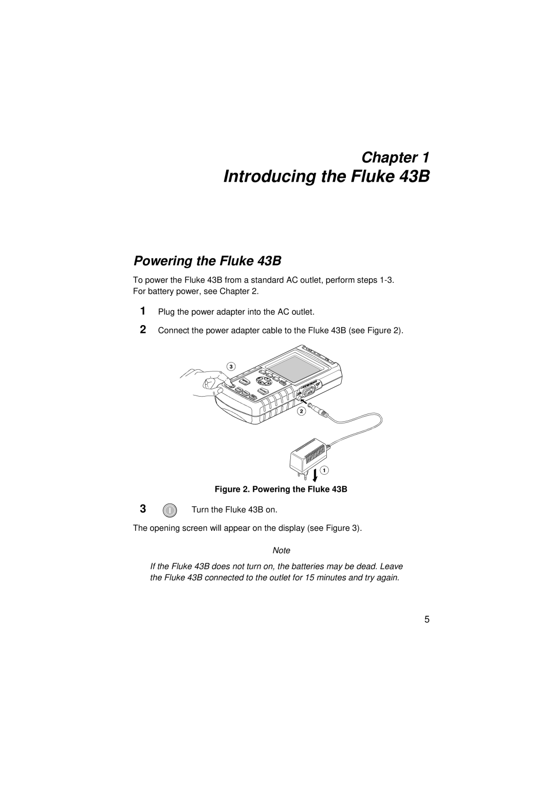 Fluke user manual Powering the Fluke 43B 